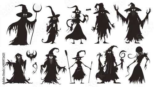 Creative Halloween silhouettes featuring witches and spooky characters for festive decorations