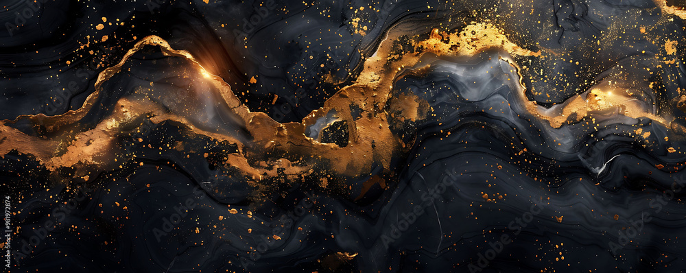 Fototapeta premium Black Marble Texture with Golden Veins Ceramic Surfaces