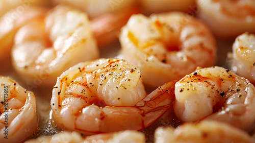 Plump and tender shrimp arranged in appetizing display captures freshness and quality, ideal for seafood market advertising, cooking show visuals, and high-end catering service promotions photo