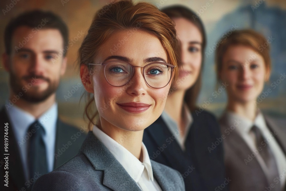 Happy group of businesspeople during presentation. Colleagues looking at camera and smiling. Happy group of businesspeople during presentation. Colleagues looking at camera and smiling.