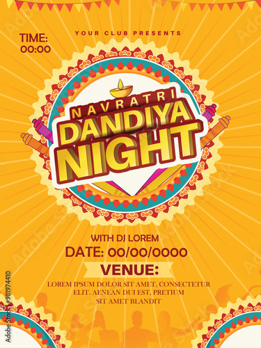 vector illustration of navratri dandiya night poster,flyer with creative background
