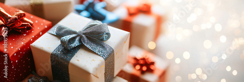 Colorful present arrangements capture the joy of giving, ideal for retail store displays, social media marketing campaigns, and lifestyle blog holiday features