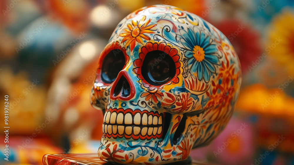Fototapeta premium Colorful Sugar Skull with Floral Decorations