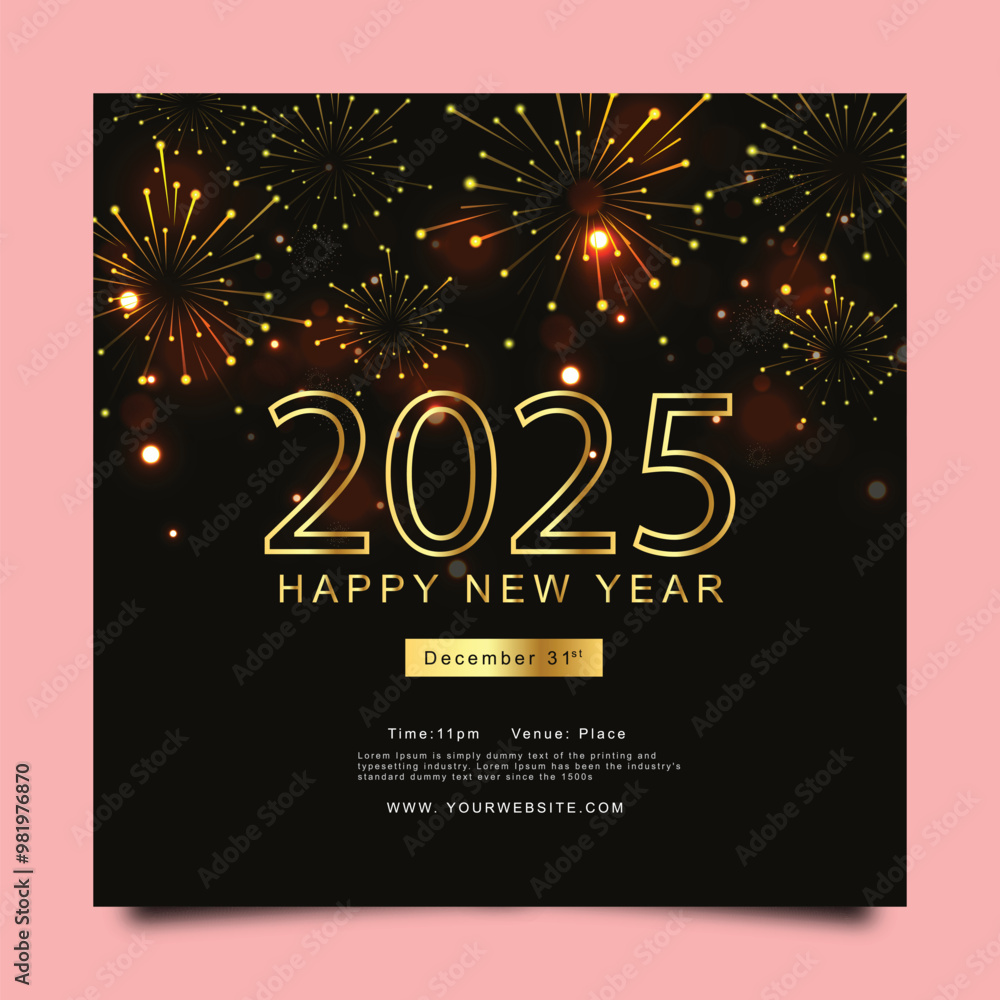 New Year Party Flyer Design Decorated With fireworks and bokeh light New Year Party Flyer Design Decorated With fireworks and bokeh light