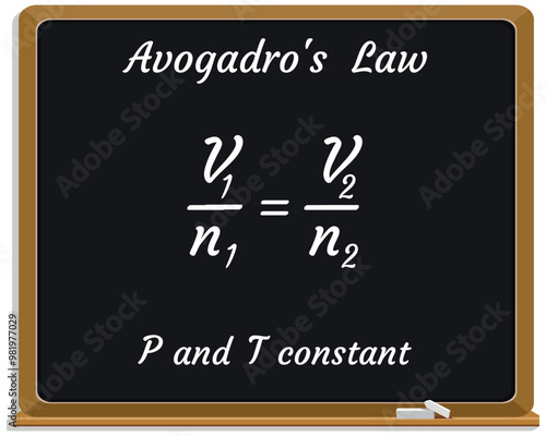 Avogadro's law on a black chalkboard. Education. Science. Formula. Vector illustration. photo