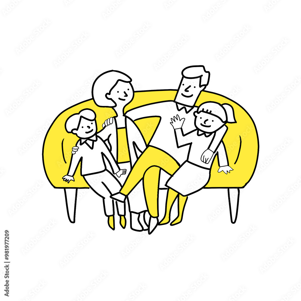 Illustration family of 4 people sitting on the sofa Illustration family of 4 people sitting on the sofa
