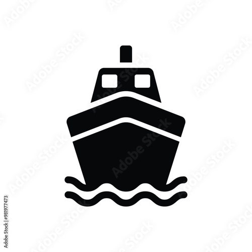 Ship black and white flat vector icon design. Ferry symbol and glyph design