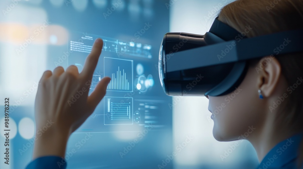 Innovative businessman interacts with virtual reality interface for remote business meetings, cutting-edge technology revolutionizing workplace communication and collaboration in digital age Innovative businessman interacts with virtual reality interface for remote business meetings, cutting-edge technology revolutionizing workplace communication and collaboration in digital age