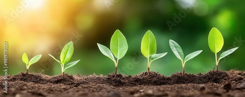 Row of seedlings at different stages of growth, representing the progression of life and development photo