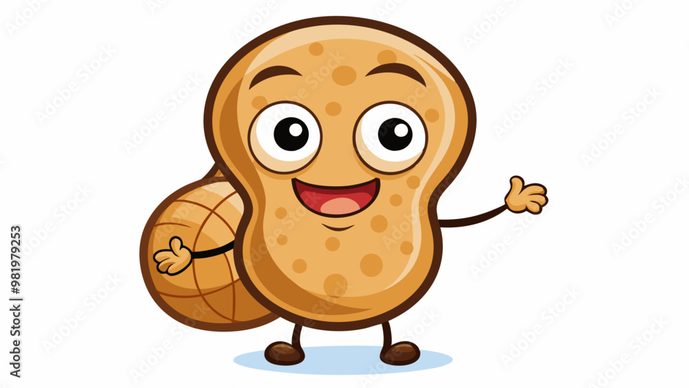 cartoon peanut character with a smiling face, arms, and legs is standing with an open and welcoming gesture cartoon peanut character with a smiling face, arms, and legs is standing with an open and welcoming gesture