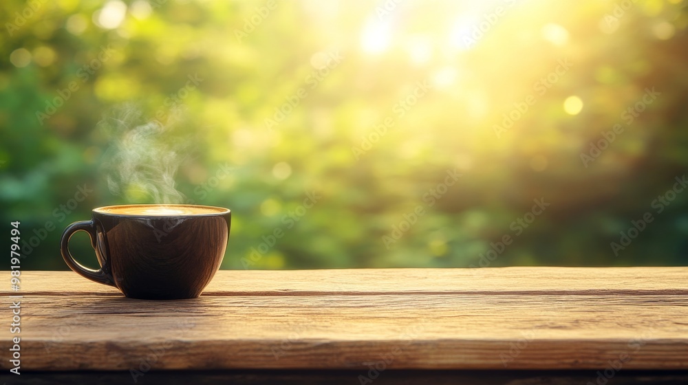 Steaming Cup of Coffee on Wooden Table, Invigorating Morning Concept, With Copy Space. Steaming Cup of Coffee on Wooden Table, Invigorating Morning Concept, With Copy Space.