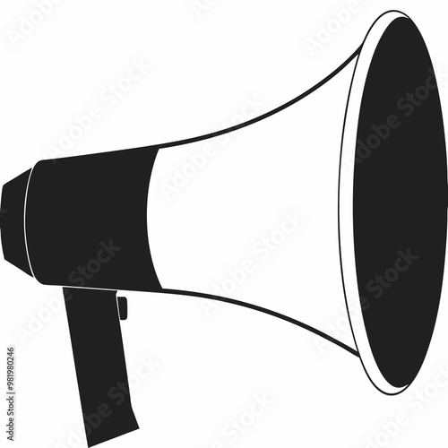 a black and white megaphone, symbolizing communication, announcements, and public speaking