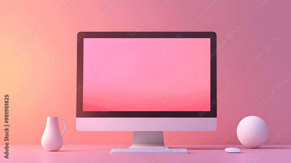 Fototapeta premium Empty Computer Screen Mockup with Gradient Background for Digital Advertising and Marketing Designs
