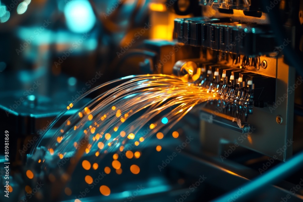 Close-up of optical fiber cables in a data center, showing the intricate wiring and connections. Close-up of optical fiber cables in a data center, showing the intricate wiring and connections.