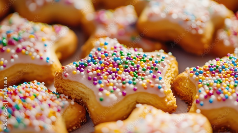 close-up of christmas cookies with multi-colored sprinkles close-up of christmas cookies with multi-colored sprinkles