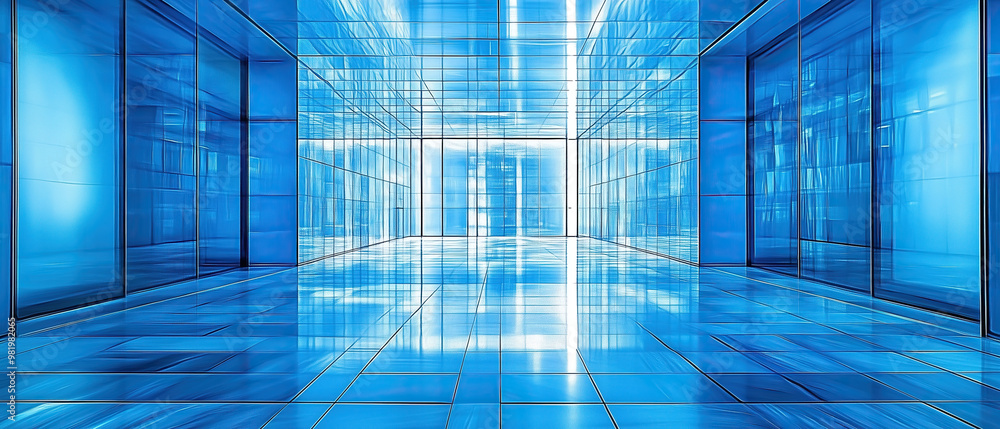 A stunning array of glass reflections creates an abstract ambiance in a skyscraper setting. The vibrant blue tones dance across surfaces, evoking a feeling of depth and tranquility A stunning array of glass reflections creates an abstract ambiance in a skyscraper setting. The vibrant blue tones dance across surfaces, evoking a feeling of depth and tranquility