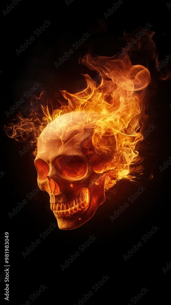A striking skull engulfed in flames, symbolizing intensity and transformation against a dark background. A striking skull engulfed in flames, symbolizing intensity and transformation against a dark background.