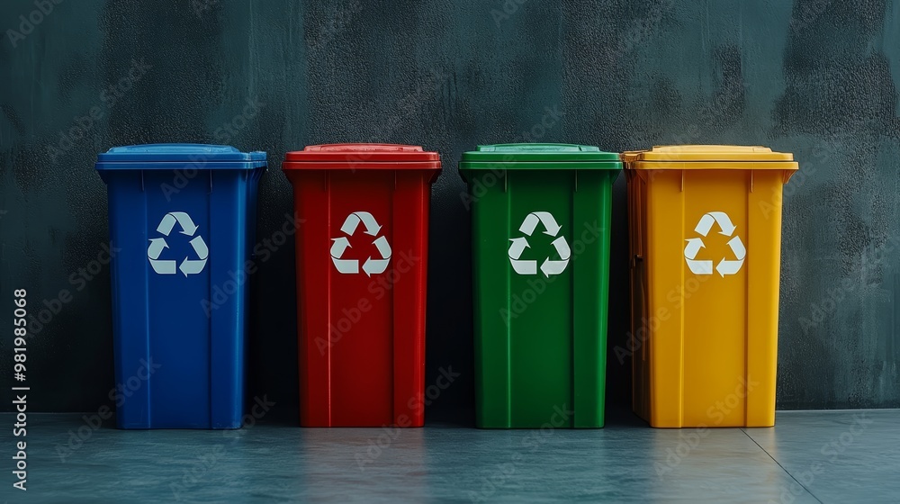 Recycling Bins Blue Red Green Yellow Eco Friendly Waste Disposal Recycling Bins Blue Red Green Yellow Eco Friendly Waste Disposal