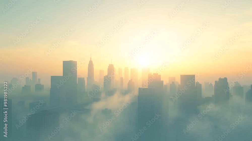 Cityscape Sunset with Fog and Sun Rays Cityscape Sunset with Fog and Sun Rays