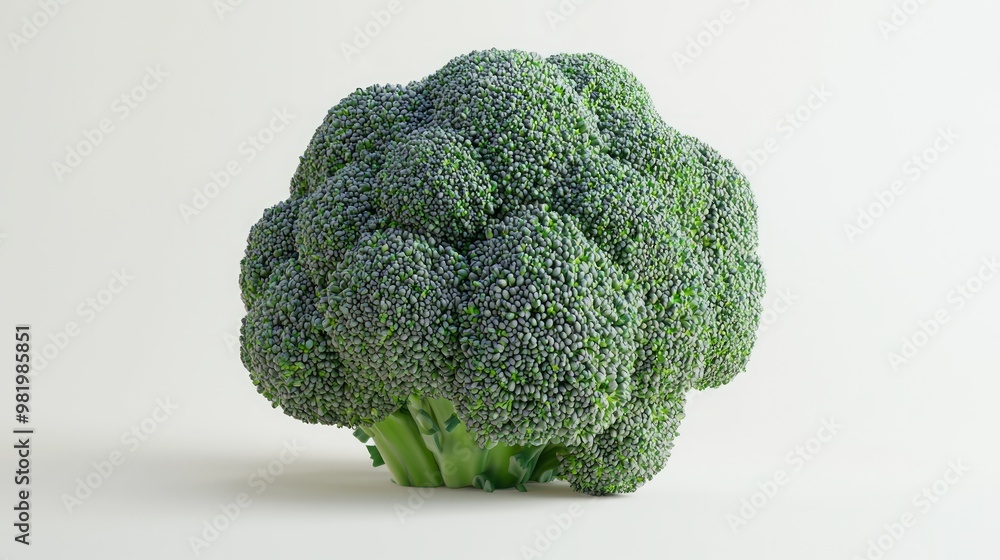 Fresh Broccoli Head Close-Up on White Background with Vibrant Green Florets - Photorealistic 3D Render Fresh Broccoli Head Close-Up on White Background with Vibrant Green Florets - Photorealistic 3D Render