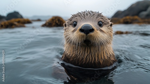 An otter swimming in the ocean