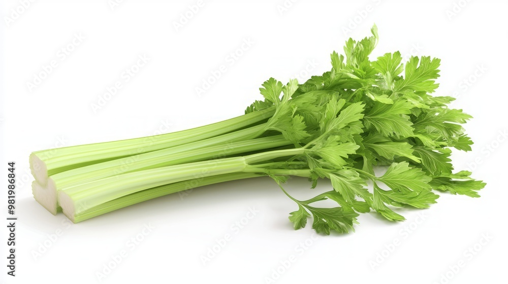 Crisp Celery Stalk 3D Model on White Background at 45 Degree Angle Crisp Celery Stalk 3D Model on White Background at 45 Degree Angle