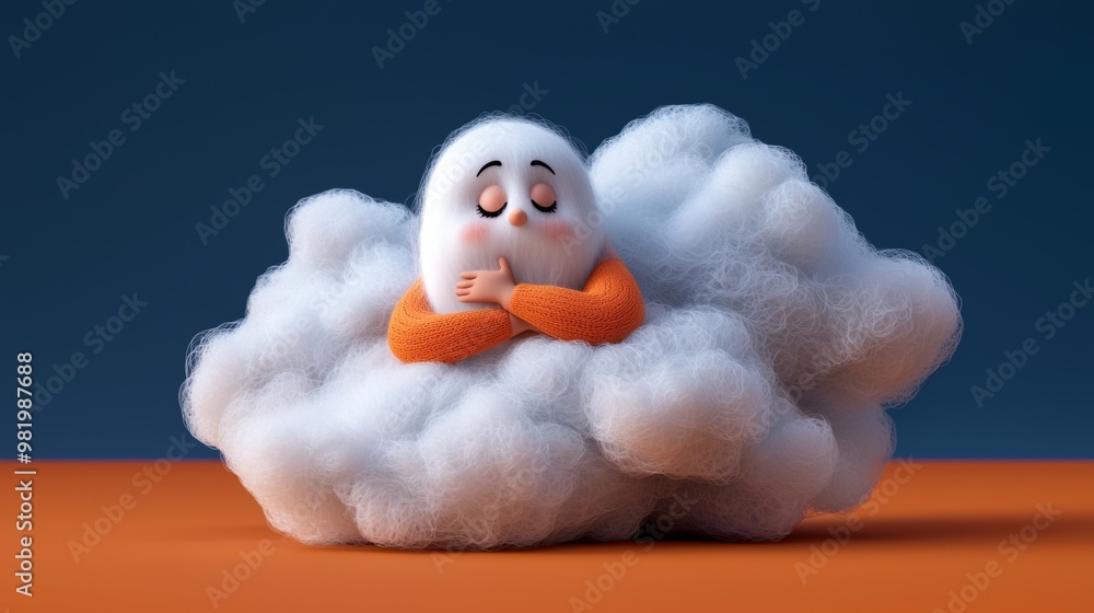 Cute character resting on fluffy cloud with cozy vibes Cute character resting on fluffy cloud with cozy vibes