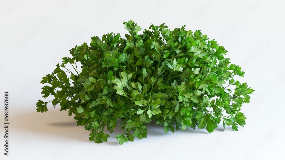Fototapeta premium Vibrant 3D Render of Fresh Parsley Bunch on White Background at 45-Degree Angle