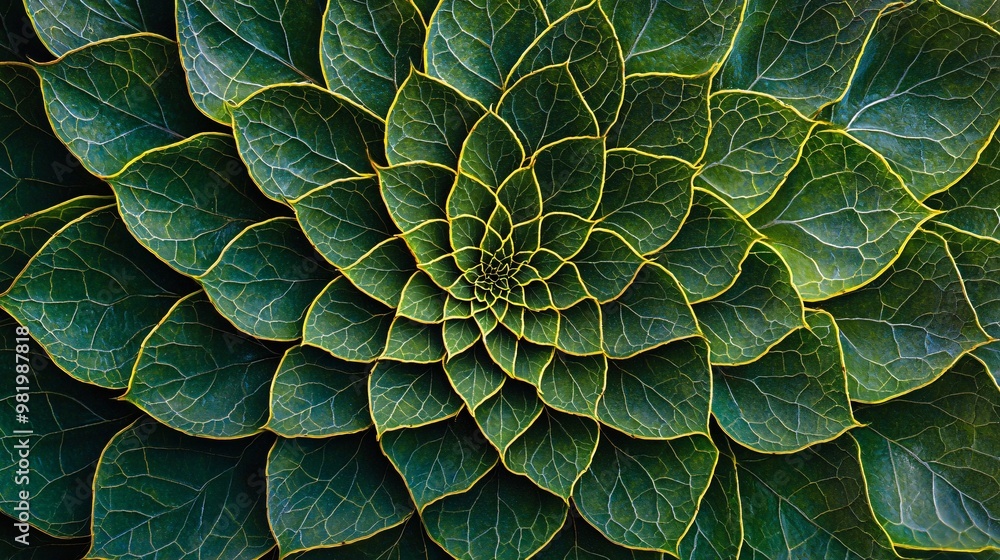Fototapeta premium An intricate display of leaves and petals reveals nature's mathematical artistry in a stunning high-resolution image.