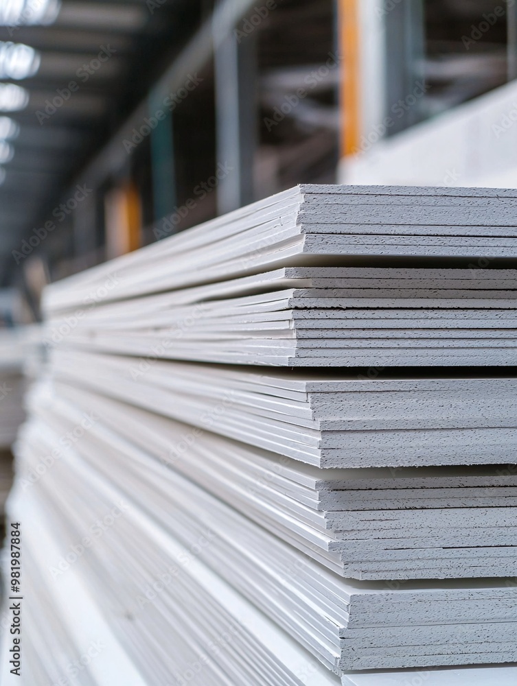 Neatly arranged panels await installation, highlighting essential materials for interior wall construction. Neatly arranged panels await installation, highlighting essential materials for interior wall construction.