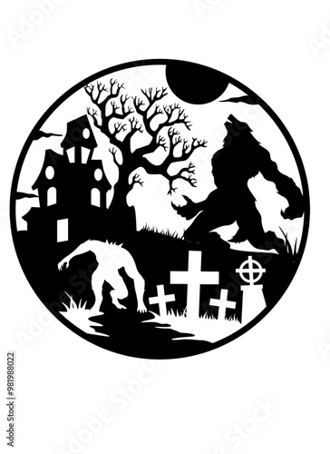 Werewolf | Mythical Creature | Half Human Half Wold | Horror | Night Scene | Monster | Howling Werewolf | Wild Creature | Original Illustration | Vector and Clipart | Cutfile and Stencil
