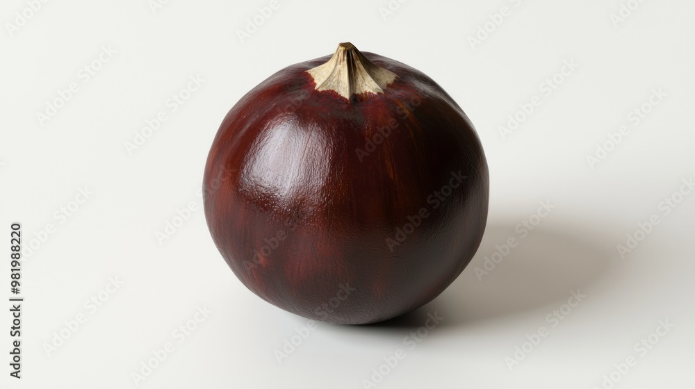 Detailed 3D Model of Fresh Water Chestnut with Round Shape and Vibrant Color on White Background at 45 Degrees Angle Detailed 3D Model of Fresh Water Chestnut with Round Shape and Vibrant Color on White Background at 45 Degrees Angle