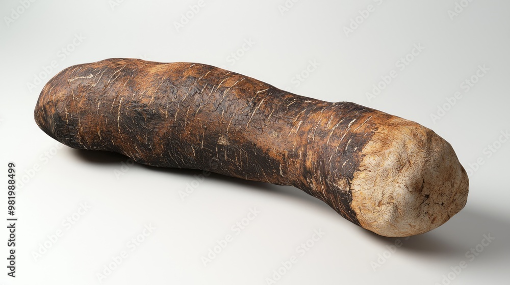 Vibrant 3D Render of Whole Cassava Root with Rugged Exterior on High-Contrast White Background Vibrant 3D Render of Whole Cassava Root with Rugged Exterior on High-Contrast White Background