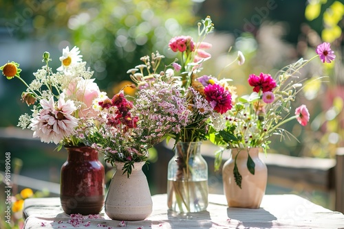Wallpaper Mural Colorful bouquets in ceramic vases on sunny day Torontodigital.ca