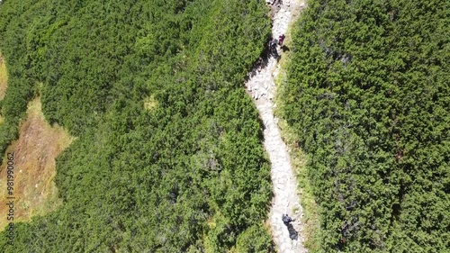 Tracking tourist walking the paths over Tatry mountains, Poland, summertime
