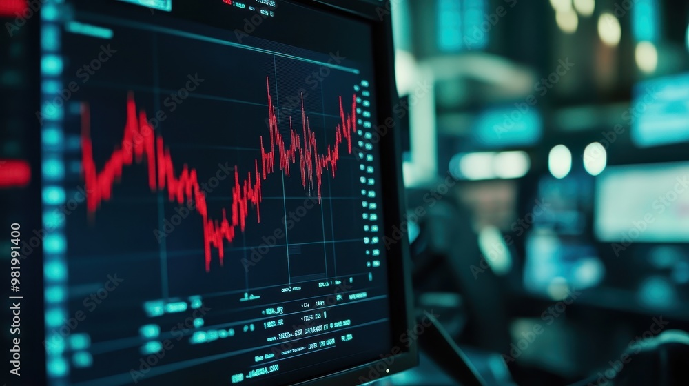 A computer monitor displays a graph with red lines