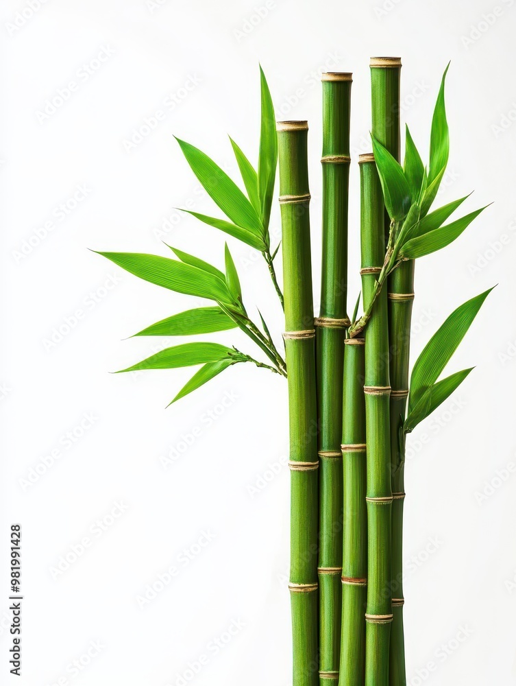 Obraz premium A bunch of bamboo sticks with green leaves