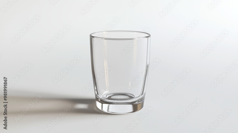 Crystal Clear Shot Glass on a Tilted White Background - 3D Render with Detailed Design Elements Crystal Clear Shot Glass on a Tilted White Background - 3D Render with Detailed Design Elements