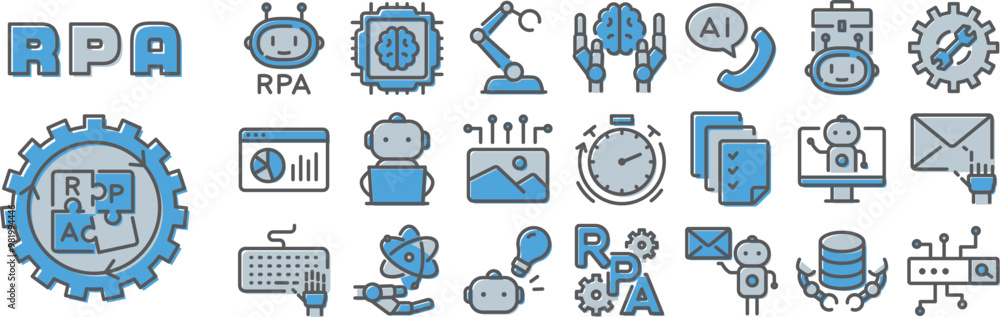 RPA(Robotic Process Automation) カラフルなアイコンセット RPA(Robotic Process Automation) カラフルなアイコンセット