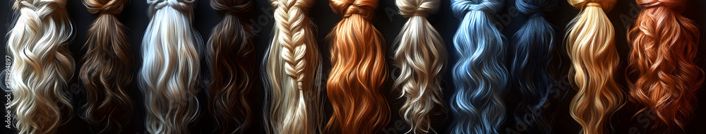 “A Set of Different Hair Colors Displayed on a Black Background with Vibrant Contrast”
“A Set of Different Hair Colors Displayed on a Black Background with Vibrant Contrast”