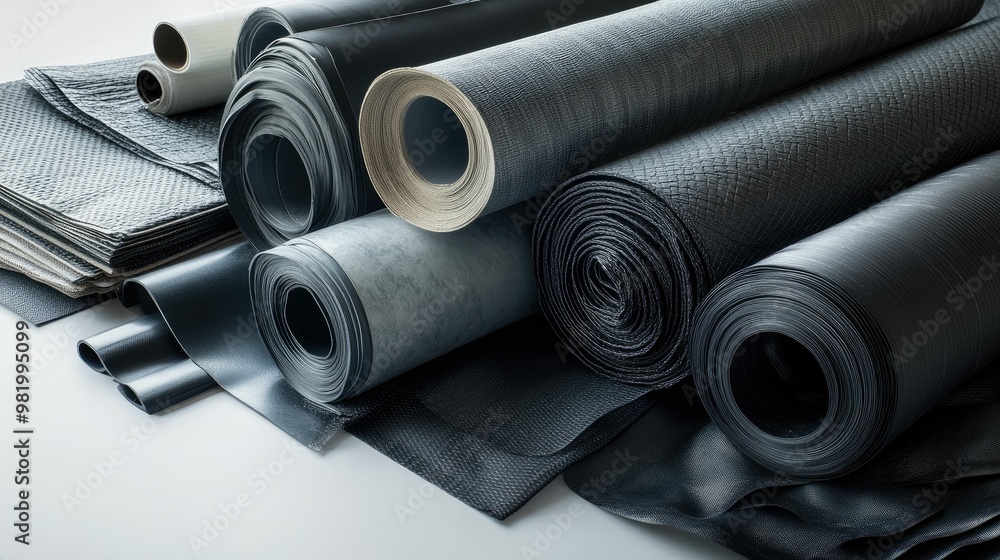 Fototapeta premium Rolls of various textured materials for industrial use.