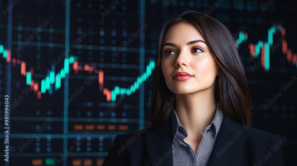 Confident Businesswoman Analyzing Stock Market Trends Confident Businesswoman Analyzing Stock Market Trends