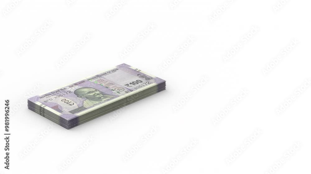 3d Animation showing a formation of a bundle of 100 rupee , concept of money compounding growing and multiplying after investing isolated on clean white background 3d Animation showing a formation of a bundle of 100 rupee , concept of money compounding growing and multiplying after investing isolated on clean white background