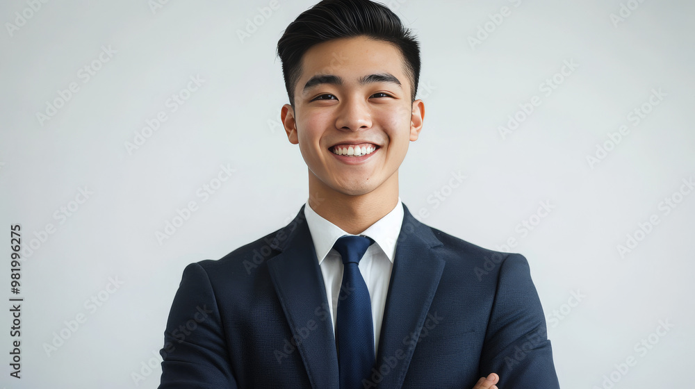 A smiling Asian businessman poses in a studio, showcasing a stylish portrait ideal for corporate branding or CEO fashion. His expression radiates confidence and pride, set against a clean. A smiling Asian businessman poses in a studio, showcasing a stylish portrait ideal for corporate branding or CEO fashion. His expression radiates confidence and pride, set against a clean.