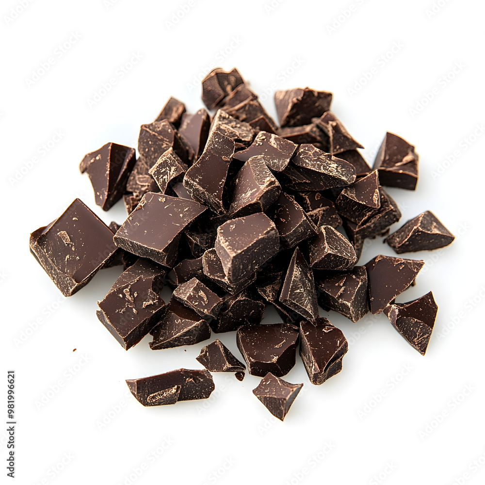 Pile of chopped chocolate chunks on a white background Pile of chopped chocolate chunks on a white background