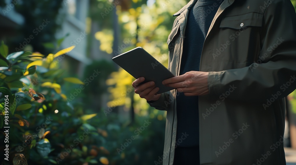 Try New Things Concept with Man Holding a Tab Try New Things Concept with Man Holding a Tab