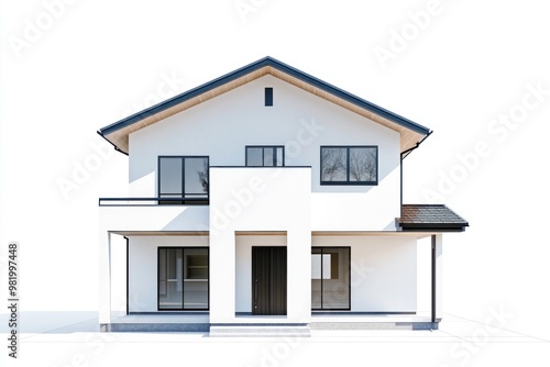 Modern Two-Story House with White Walls and a Black Roof