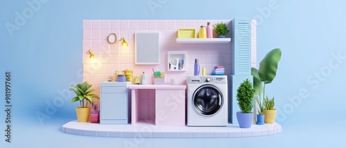 Stylish Modern Laundry Room with Vibrant Colors