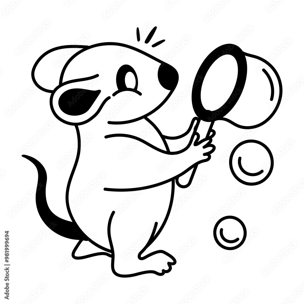 Fototapeta premium Rat making soap bubbles, doodle icon