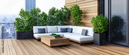 Modern Balcony with Cozy Seating and Urban View